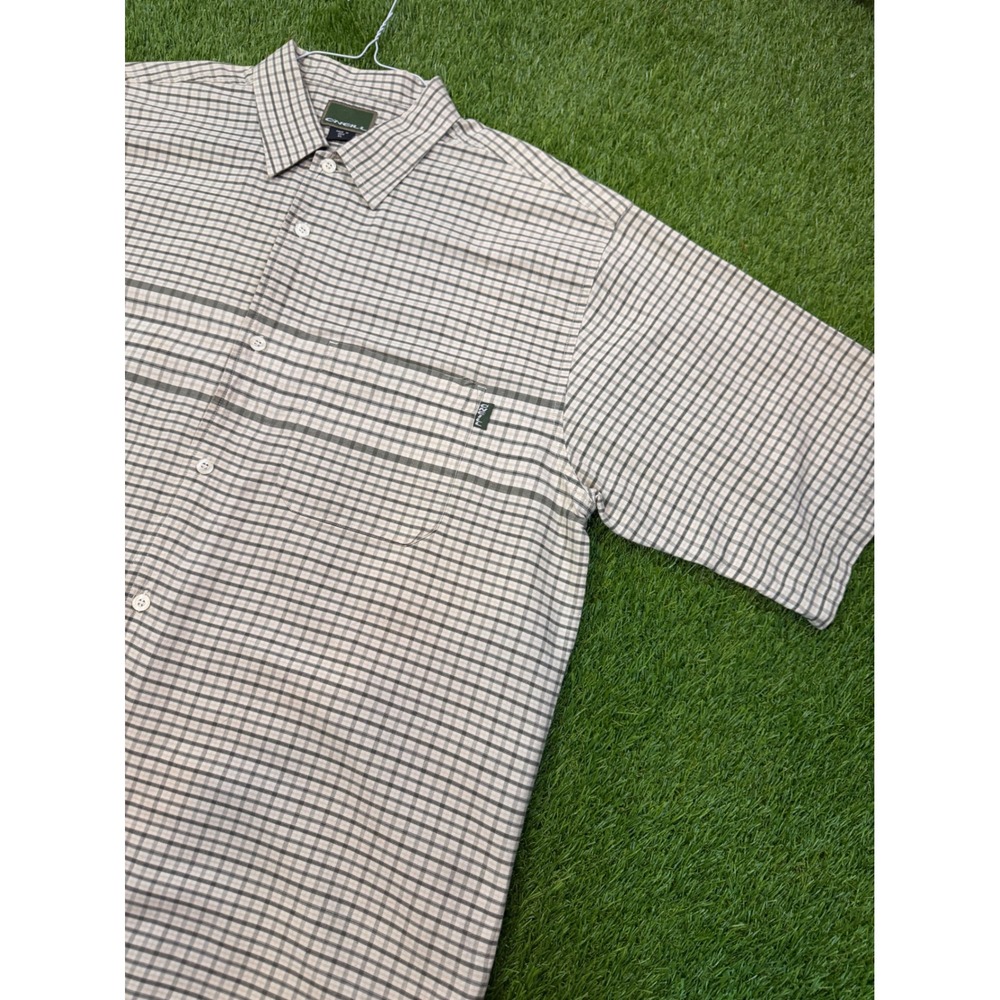 Vintage Y2K ONeill Mens XL Green Tan Plaid Short Sleeve Button Down Shirt Cotton